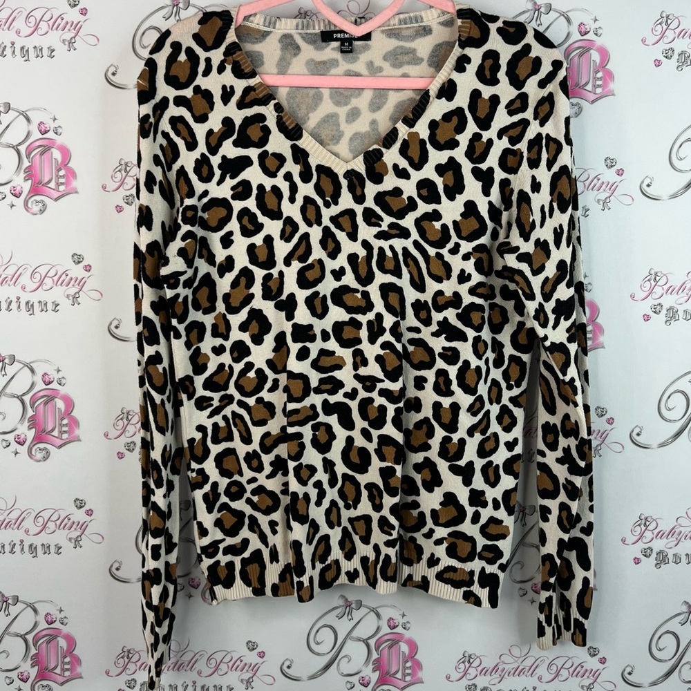 Premise long sleeve sweater cheetah animal Leopard Print V-Neck Sweatshirt